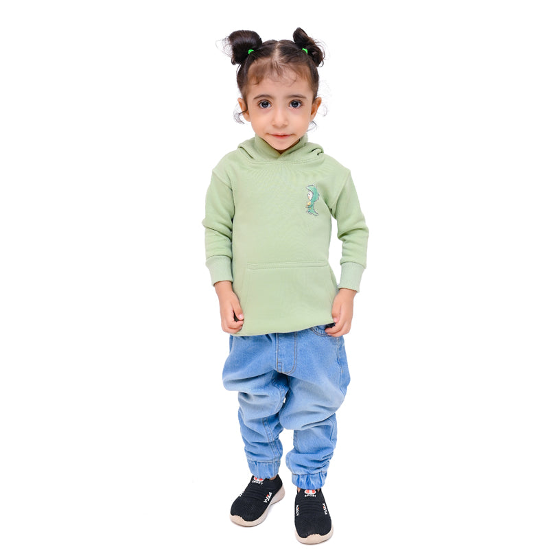 Dino Green Hoodie - Fleece Fabric