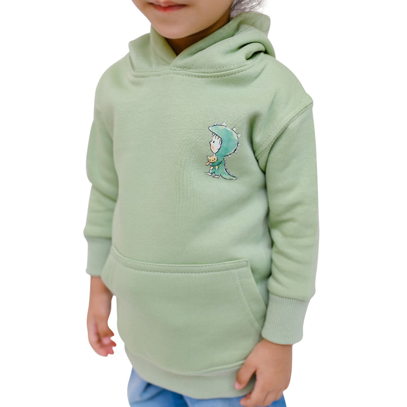 Dino Green Hoodie - Fleece Fabric