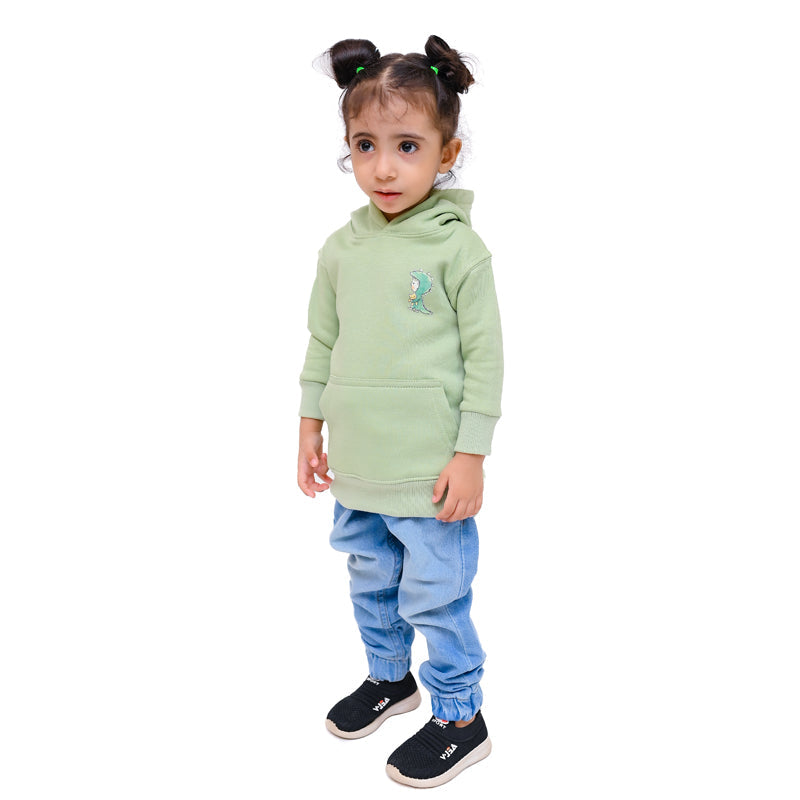 Dino Green Hoodie - Fleece Fabric