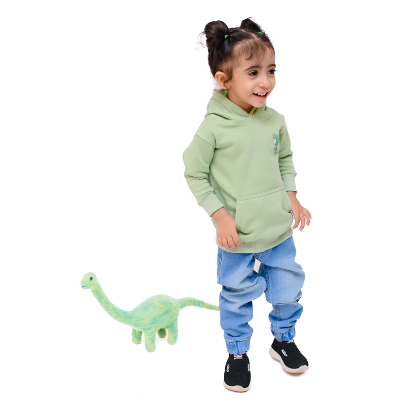 Dino Green Hoodie - Fleece Fabric