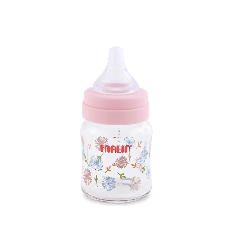 Farlin Wide-Neck Glass Feeding Bottle 120ml – Pink