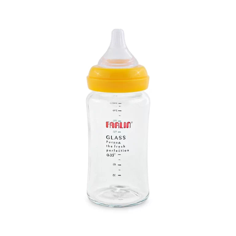 Farlin Wide-Neck Glass Feeding Bottle 240ml – Yellow