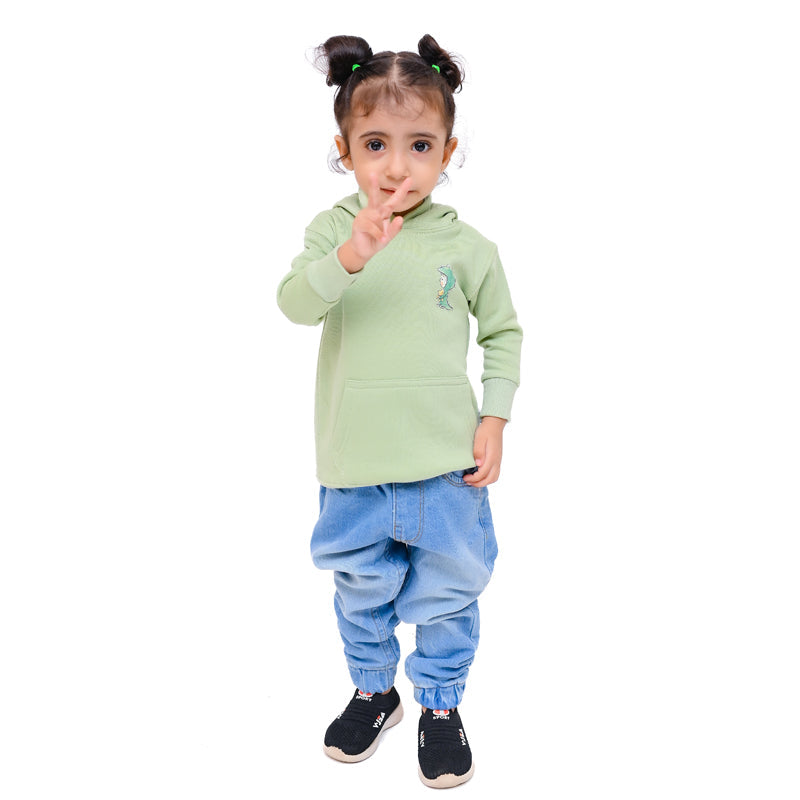 Dino Green Hoodie - Fleece Fabric