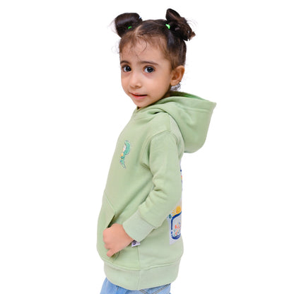 Dino Green Hoodie - Fleece Fabric