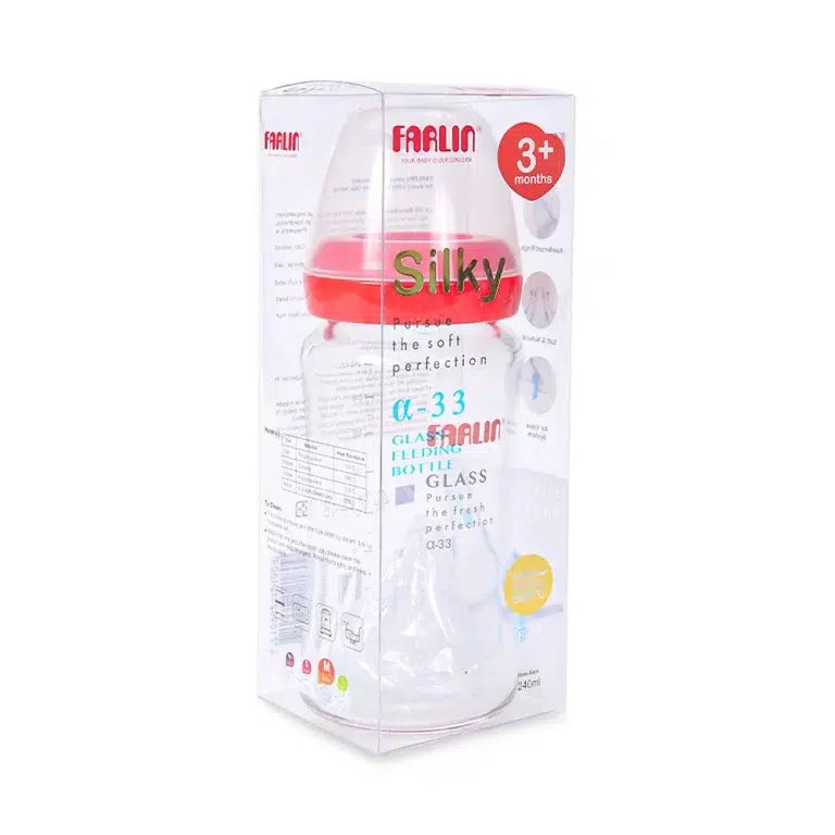 Farlin Wide-Neck Glass Feeding Bottle 240ml – Red