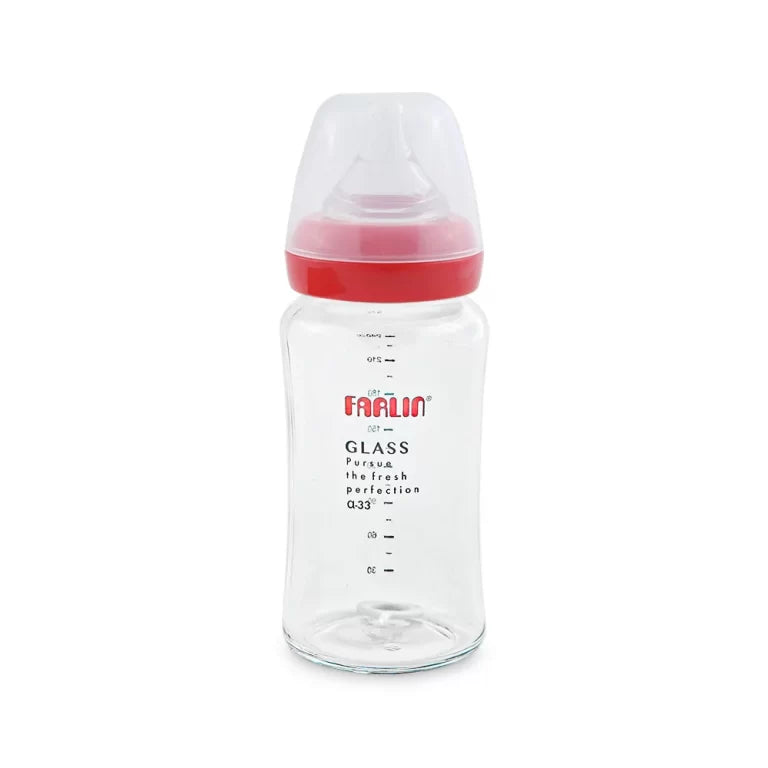 Farlin Wide-Neck Glass Feeding Bottle 240ml – Red