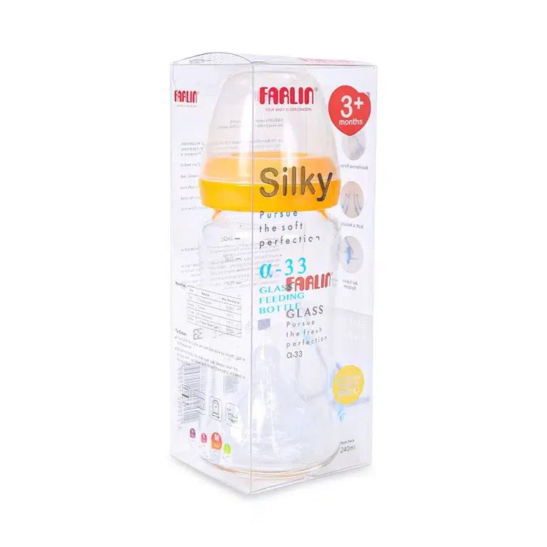 Farlin Wide-Neck Glass Feeding Bottle 240ml – Yellow