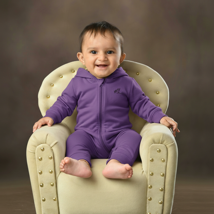 Baby Boy and Girl Winter Indigo Hooded Romper – Warm Cotton Hooded Romper for Infant