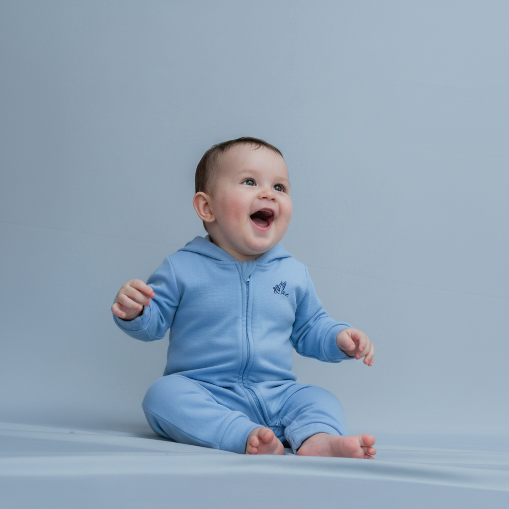 Baby Boy and Girl Winter Blue Hooded Romper – Warm Cotton Hooded Romper for Infant