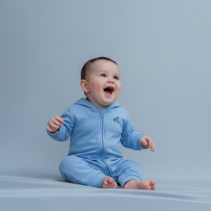 Baby Boy and Girl Winter Blue Hooded Romper – Warm Cotton Hooded Romper for Infant