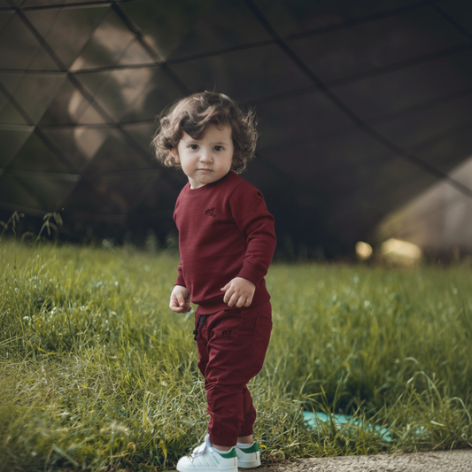 Baby Boy and Girl Winter Maroon Sweatshirt and Trouser – Warm Cotton Sweatshirt and Trouser for Kids