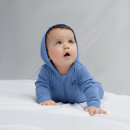 Baby Boy and Girl Winter Blue Hooded Romper – Warm Cotton Hooded Romper for Infant