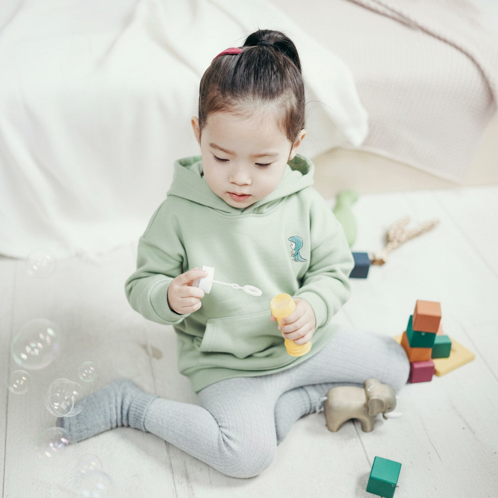 Baby Boy and Girl Winter Dino Green Hoodie – Warm Cotton Hoodie for Kids