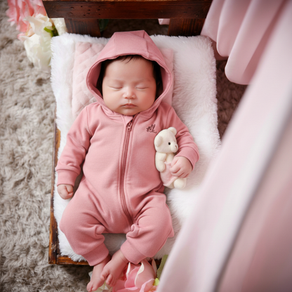 Baby Girl Winter Pink Hooded Romper – Warm Cotton Hooded Romper for Infant