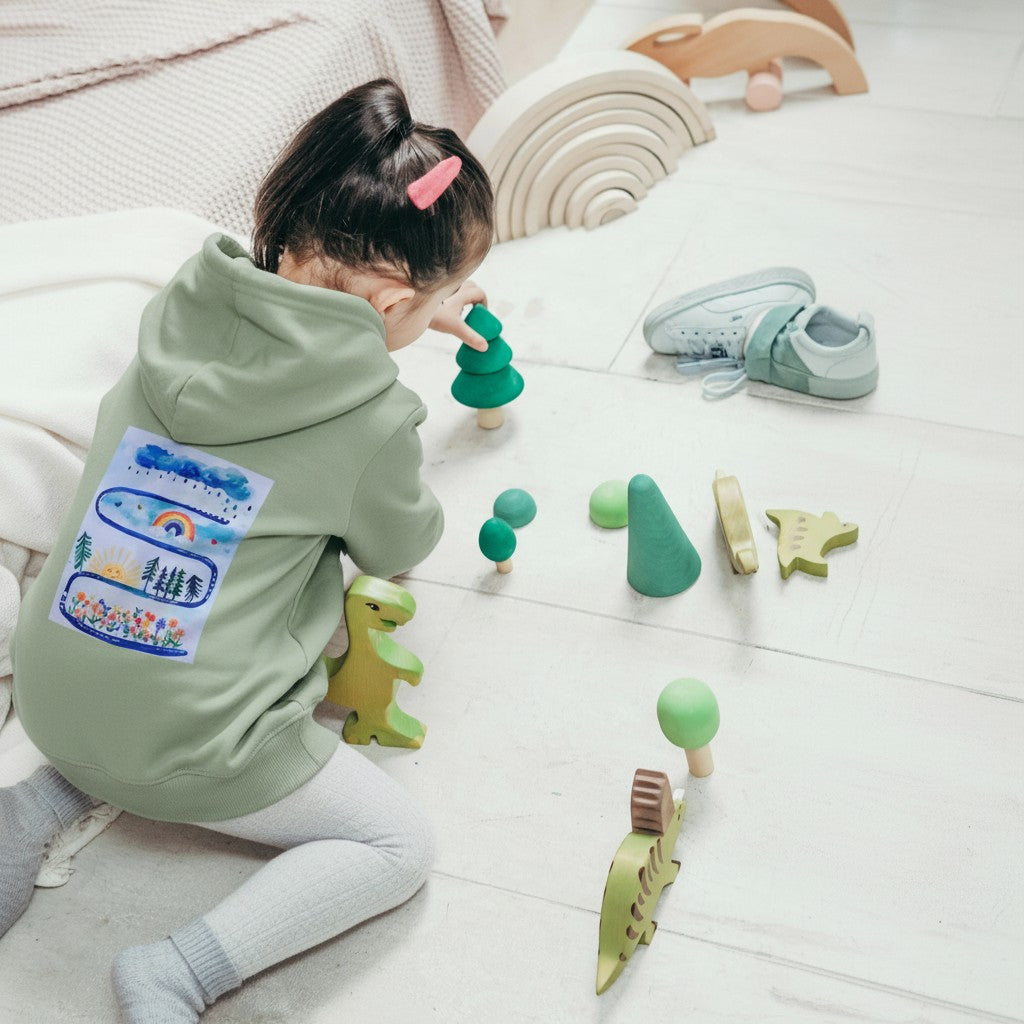 Baby Boy and Girl Winter Dino Green Hoodie – Warm Cotton Hoodie for Kids