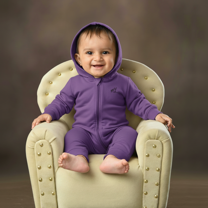 Baby Boy and Girl Winter Indigo Hooded Romper – Warm Cotton Hooded Romper for Infant